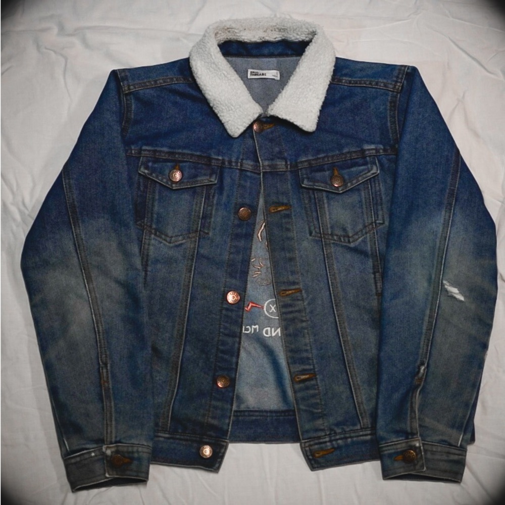 Blue Denim Jacket with White Collar